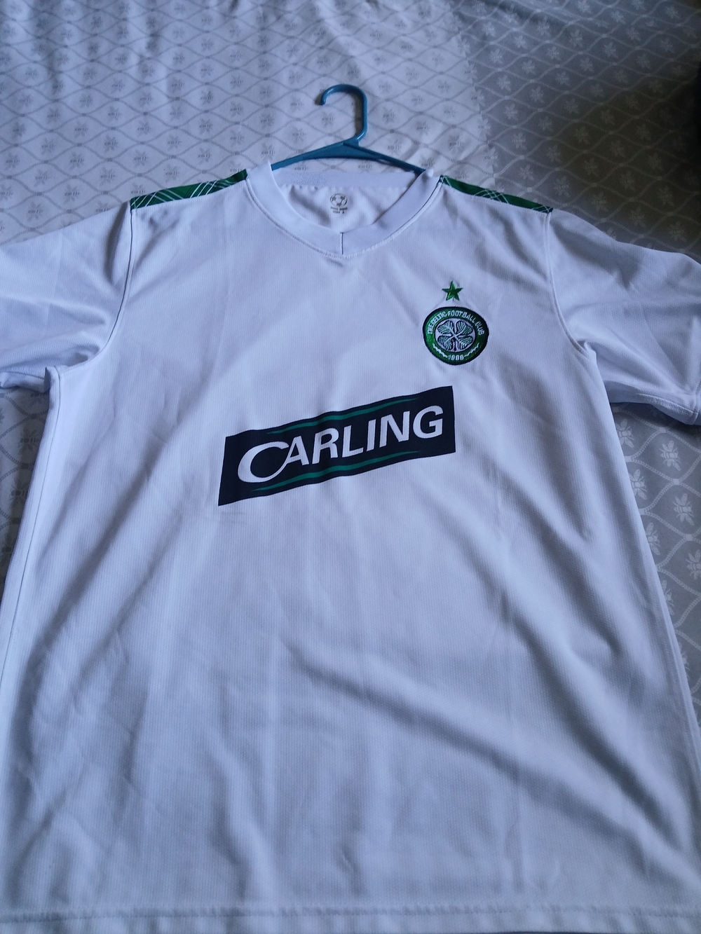Celtic Football Club White Away Jersey Shirt Size Large Carling Logo